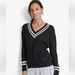 DKNY Cable-Knit Tipped Sweater